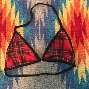 Reversible plaid/cheetah bikini top/bralette